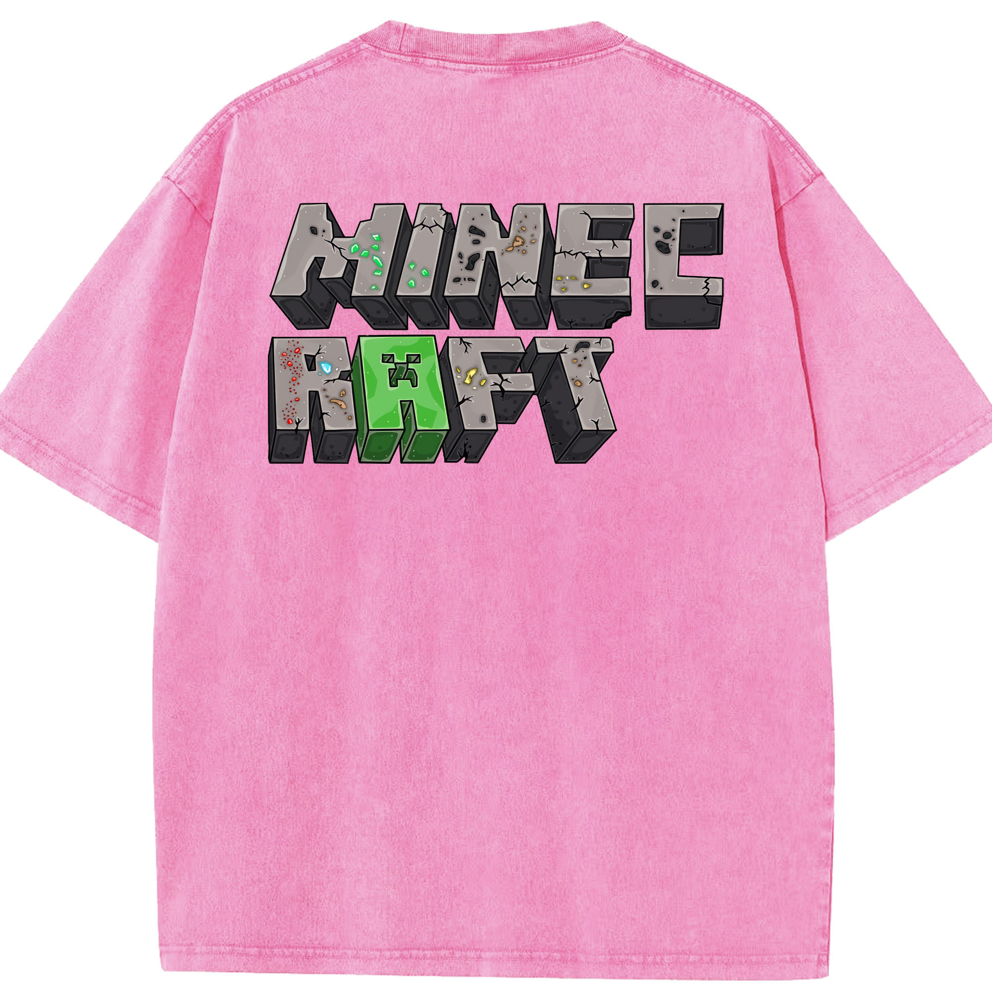 （画像用） マインクラフト ブロックの世界 Minecraft MC Block world 綿100% ヴィンテージ風 半袖Tシャツ（背面プリント）